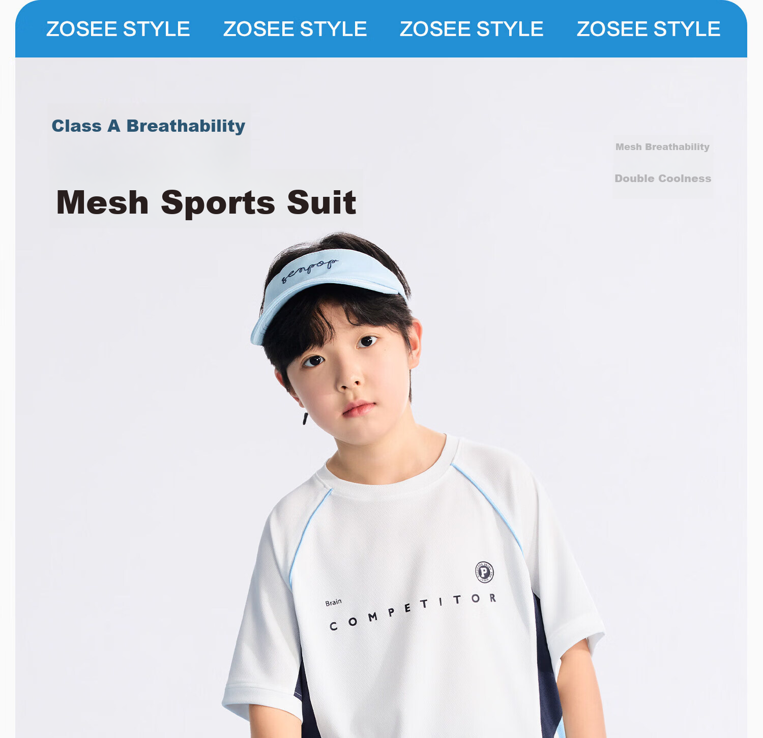 Zuo Xi Boys' Summer Sportswear Set A-Class 2026 Patchwork Mesh Quick-Dry Breathable White 150 1